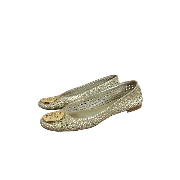 Tory Burch Pasadena Metallic Leather Woven Ballet Flats - Picture 3 of 11